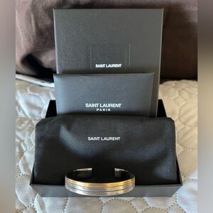 Authentic Saint Laurent Silver and Gold Cuff Bracelet